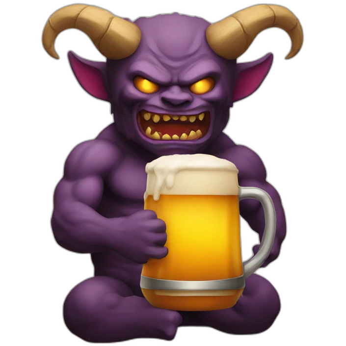 A demon with a beer emoji