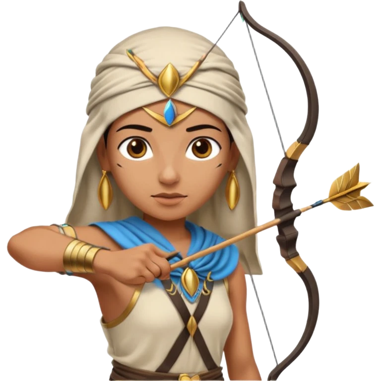 Emoji portrait of an Egyptian archer. Headcloth, bow and arrow, focused expression. emoji