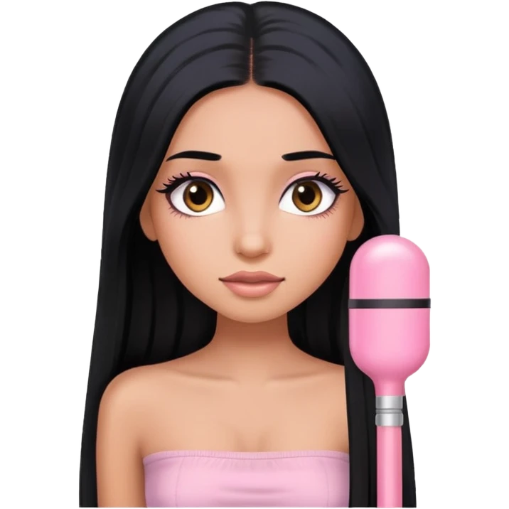 girl with super long black hair, almost brown skin, light pink tube top, long eyelashes  emoji