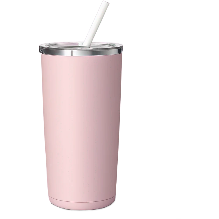 Pastel pink, 40 oz tumbler with handle, and straw emoji