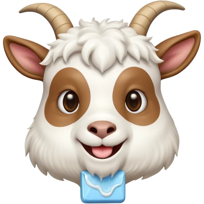 playful goat with a soap bar in its mouth emoji