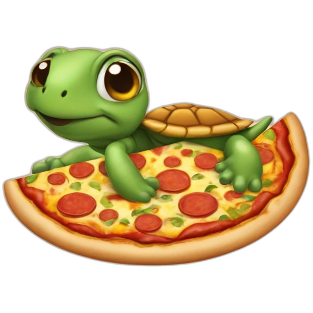 Une tortue ninga qui mange une pizza emoji