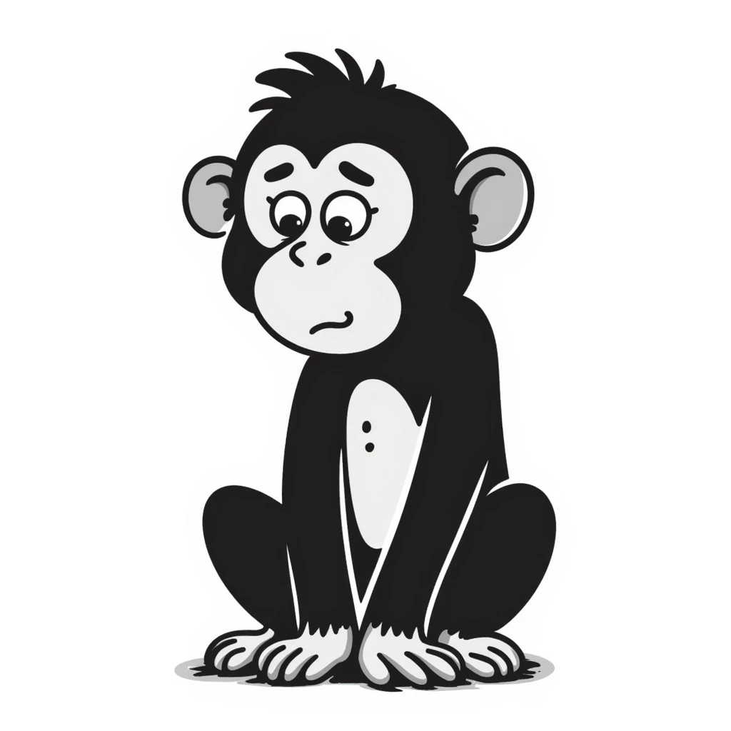 sad monkey, hand drawn doodle style, sad expression emoji