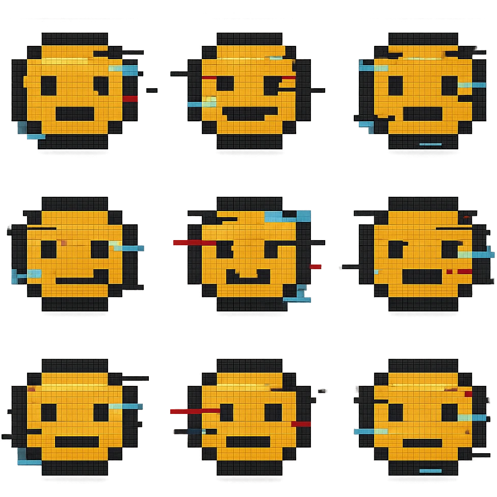 Add animated static lines to the glitch emoji in pixel art style, keeping the background transparent. Maintain the pixelated look and glitchy effect with static lines animation. emoji