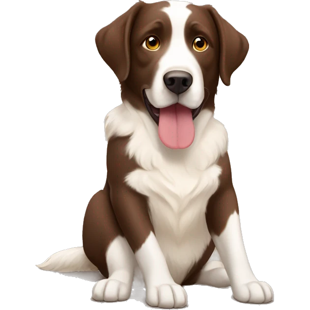 a full body, sitting chocolate labrador, and a sitting tan, cream, white Australian Shepard emoji
