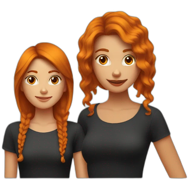 2 filles une cheveux roux long et une au cheveux noir court emoji
