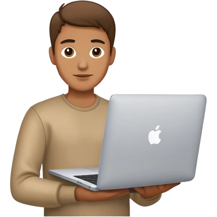 нерусский парень держит в руках макбук emoji