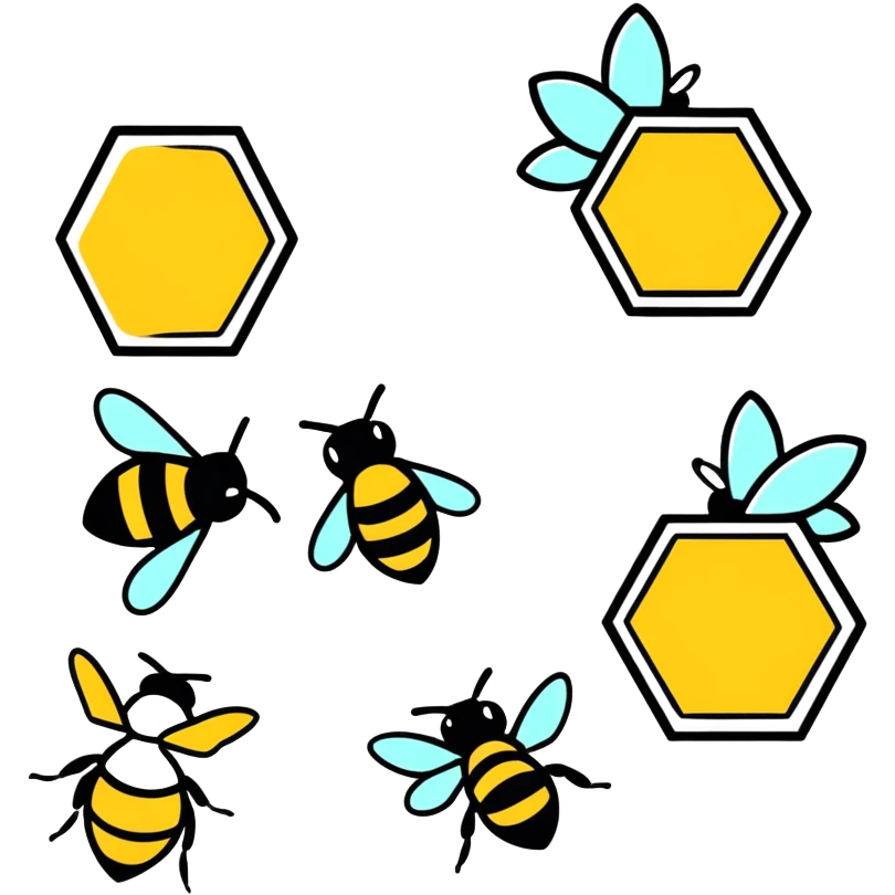 Several pictures of hives with bees buzzing around emoji