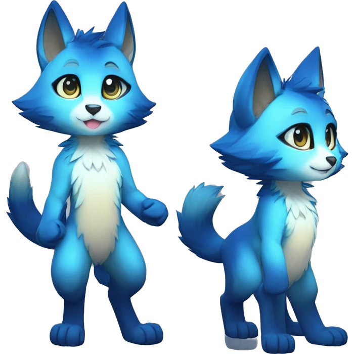 shiny, colorful, blue, gradient, Kemono-style, Chibi, Anthro-Fur-Sona-Fakémon, Full Body emoji