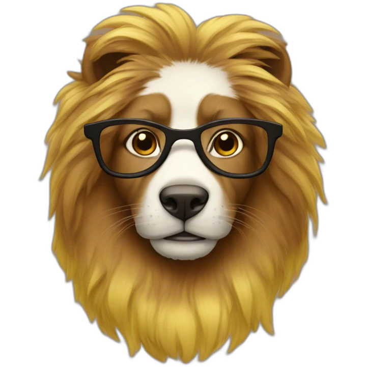on with yellow fur brown mane and glasses emoji
