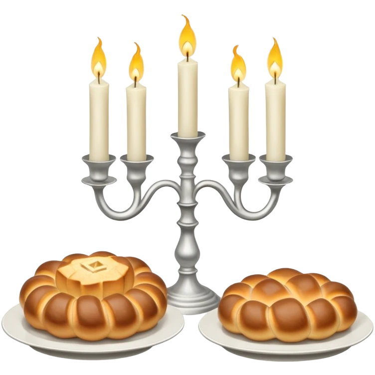 Shabbat two candles in candlesticks and hala bread  emoji