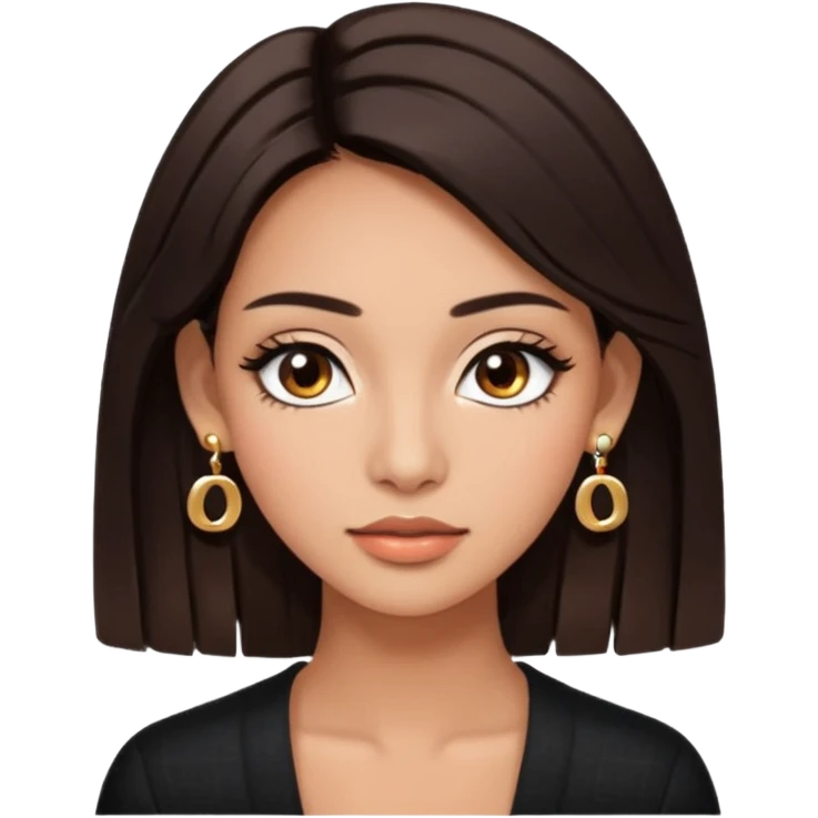 girl with brown asian eyes, long eyelashes, layerd mid length hair dark brown, tanned skin with Chanel earrings  emoji
