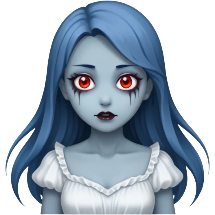 Beautiful ethereal Gorgeous Vampiric Edgy spectral dark greyish-blue whitish gloomy spectral Anime Poltergeist Lady  with a beautiful white dress emoji