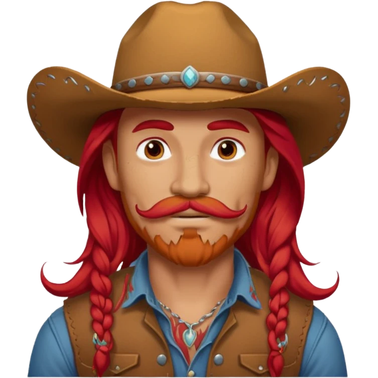 mustached cowboys bead and long red hair with tattoos on face and  emoji