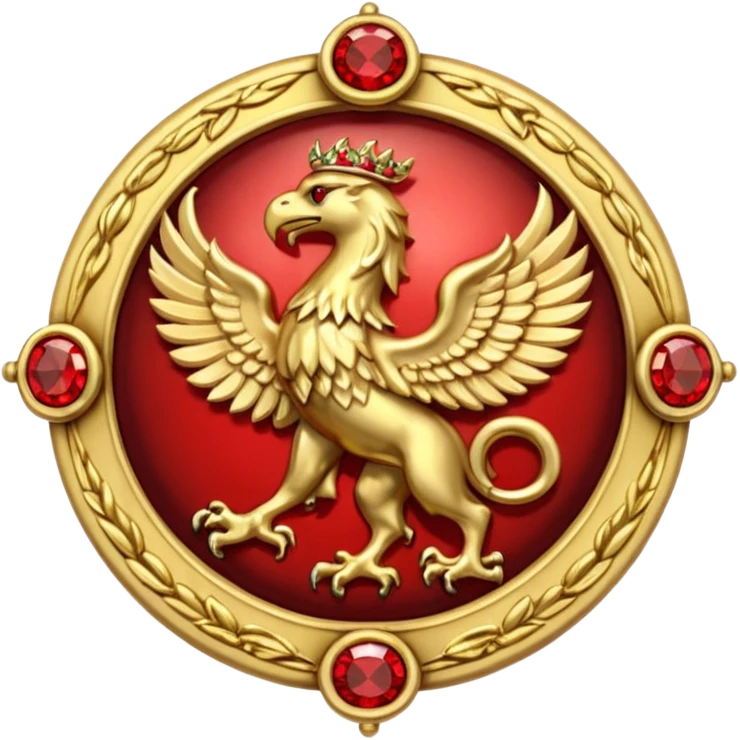 Golden griffin crest / brosch in a circle with red gems and no background emoji