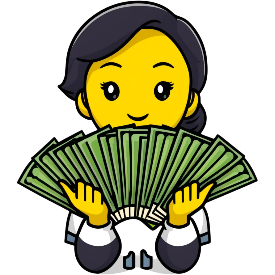yellow skin woman with money fan emoji