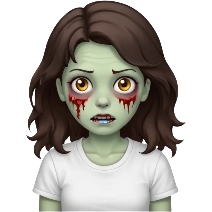 zombie girl who has wavy dark brown hair and a white t shirt emoji