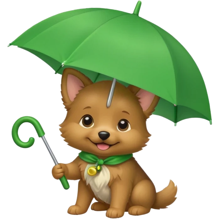 baby dog hold small green umbrella emoji