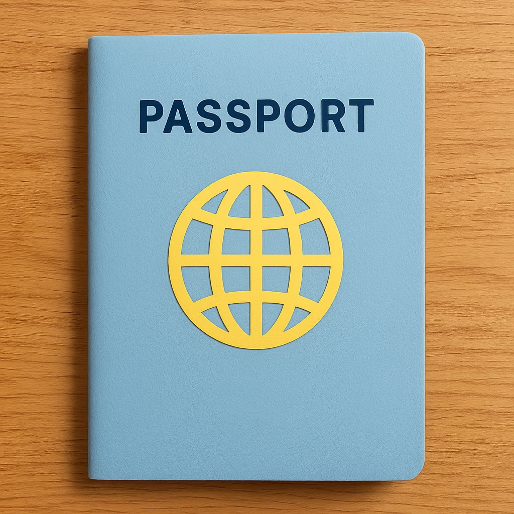 light blue passport with a symbol (emoji style) emoji