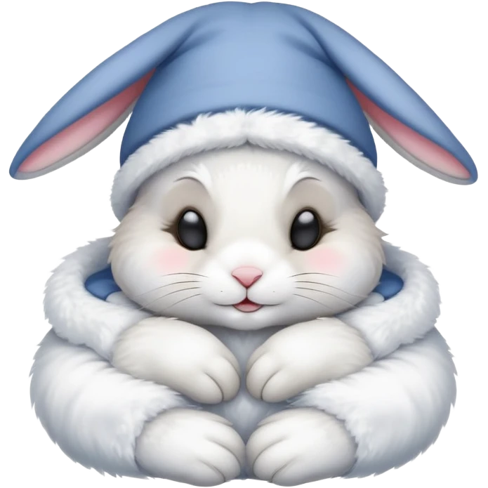 A sleepy cute rabbit with night cap saying goodnight emoji