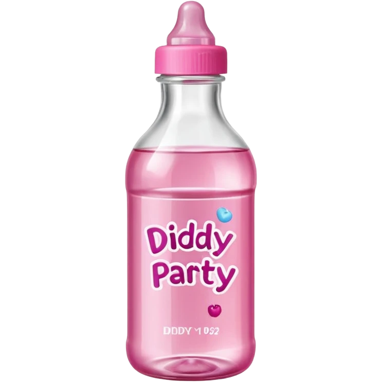 realistic baby oil style bottle pink cap pink logo clear bottle with berry logo with diddy party written and a berry on top bottle emoji