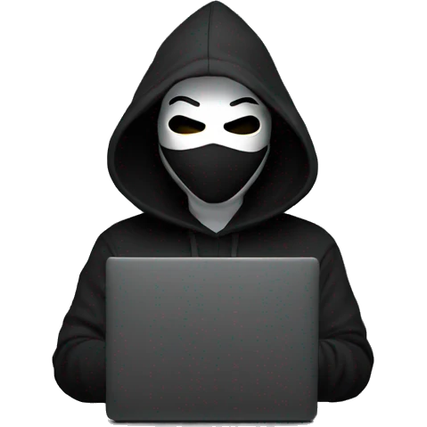 anonymous with laptop with black hoodie and having a mask  making money emoji