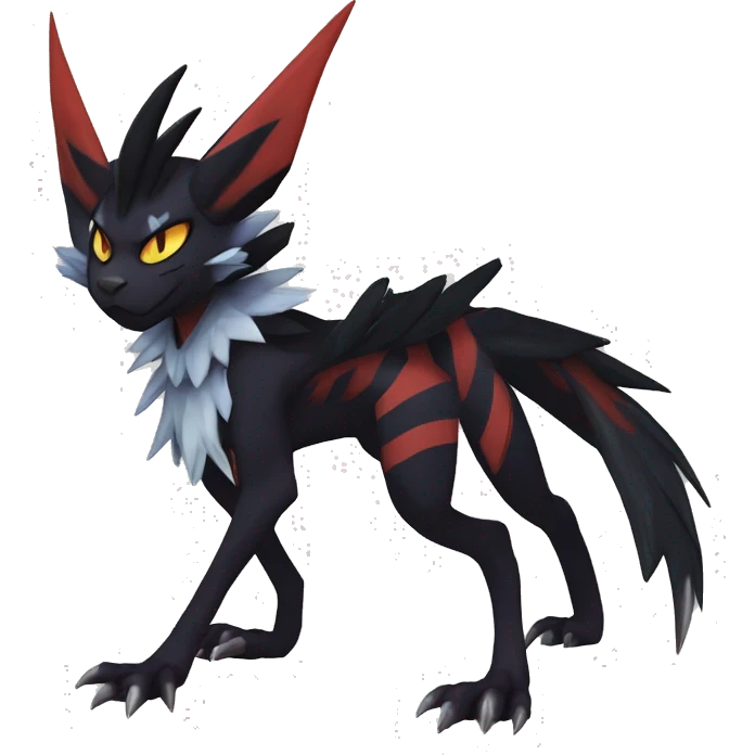 Cool Anthro Black Noivern-Absol-Litten-Pokémon with edgy stripes hoodie spiked collar punk Full Body emoji