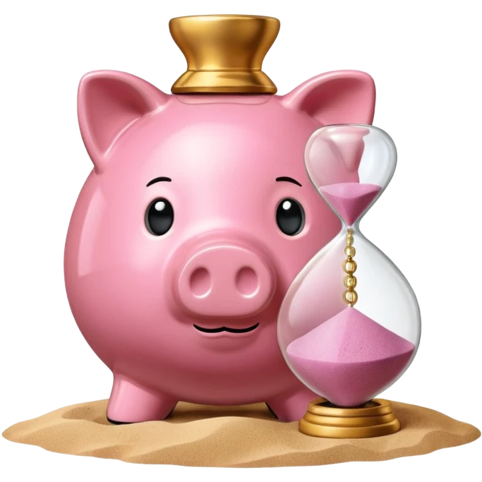 A piggy bank with a coin and an hourglass ⏳ beside it, symbolizing saving over time for retirement. emoji