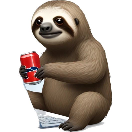sloth with RedBull can and laptop emoji