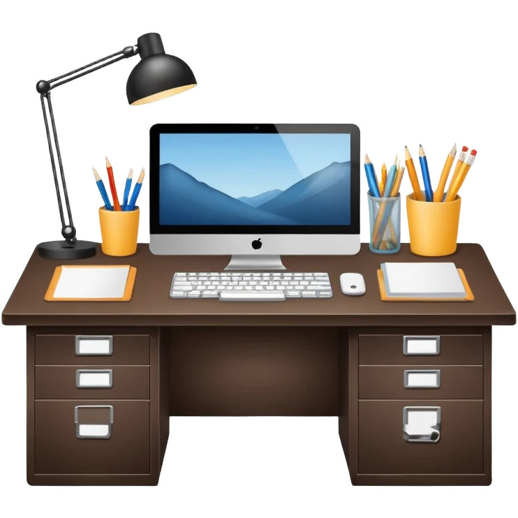 office desk with stationery emoji