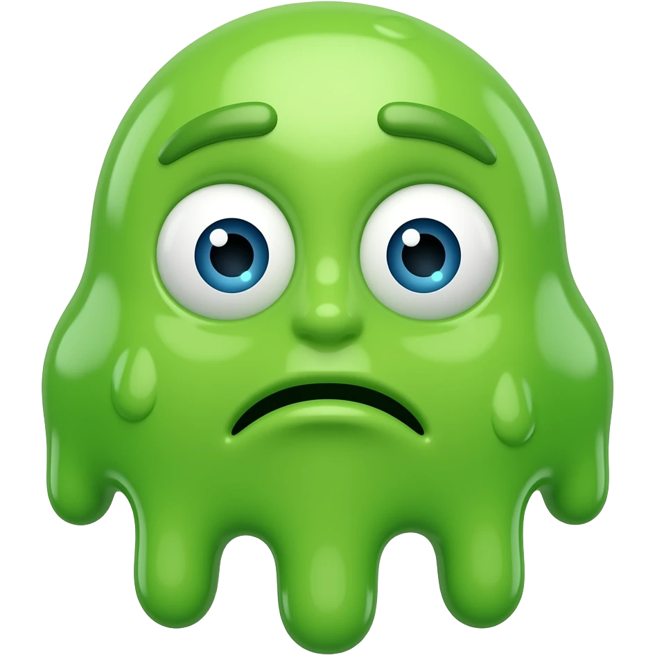 “emoji de rosto derretendo estilo slime verde, expressão confusa, fundo transparente” emoji