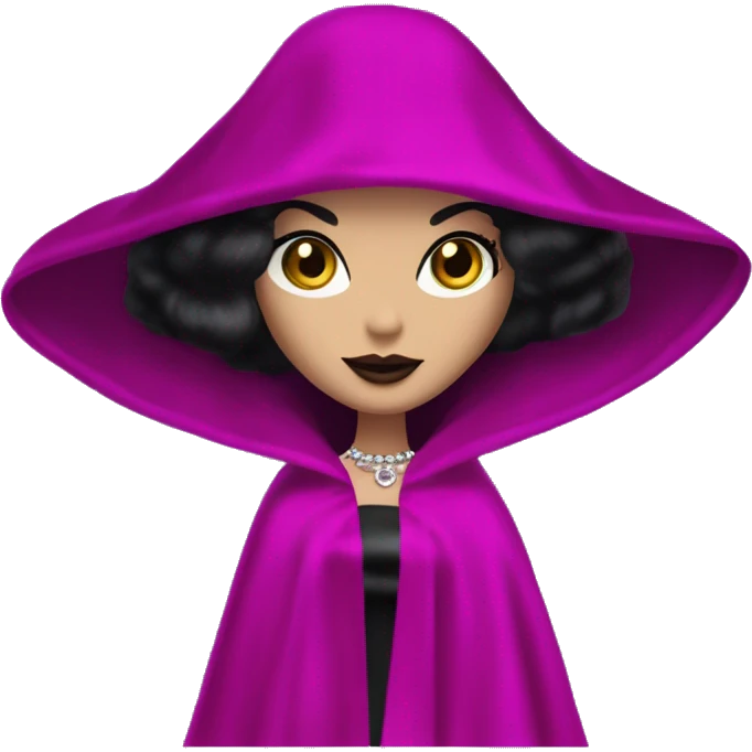Fucshia ‘n Fur Barbie, Morticia Addams, cape,veil,funeralwear,showing off, show full body,accessories coat gloves  emoji