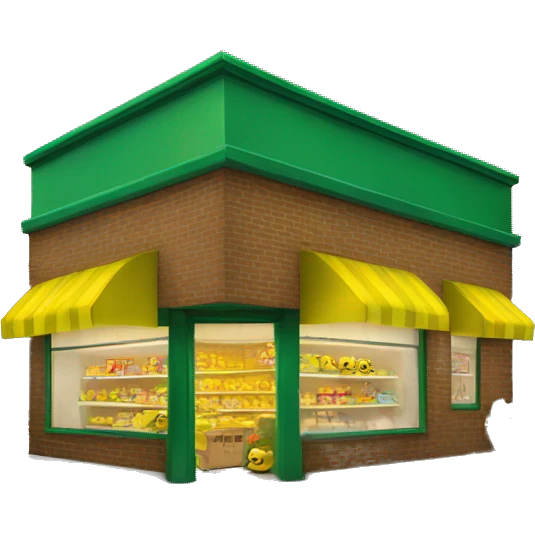 Store with green and yellow logo with fire  emoji