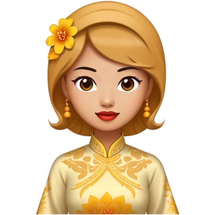 Cinematic Realistic Ao Dai Pop Culture Emoji, featuring an elegant portrayal of the traditional Vietnamese dress rendered with graceful textures and vibrant, cultural lighting. emoji
