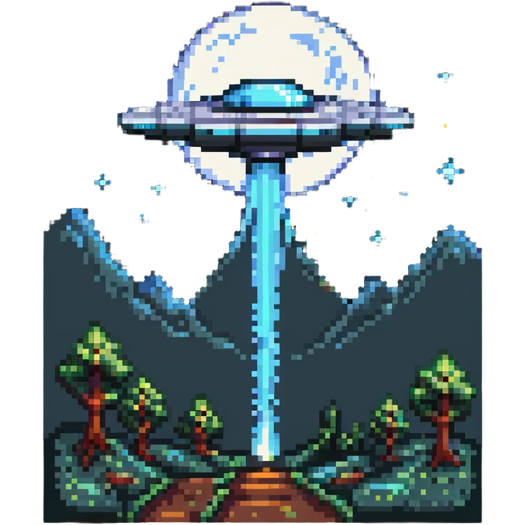 UFO hovering over moon landscape pixel art emoji