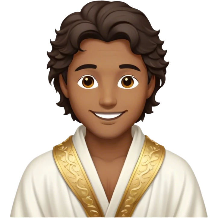 Cinematic Realistic Hercules Portrait, head tilted playfully and inquisitively, capturing the spirit of a timeless Greek hero with a warm, inviting smile. His bronze, marble-like skin and thick, wavy dark hair are rendered with classical precision, while his flowing white robe with delicate golden embellishments accentuates his muscular form. Soft natural light brings out the playful yet powerful essence of this legendary figure. emoji