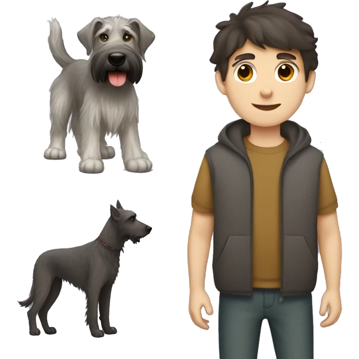 Dark brown hair boy and Irish wolfhound dog  emoji