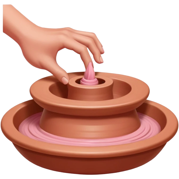 thumbs pressing downward into the center of pink clay to open it on a spinning pottery wheel emoji