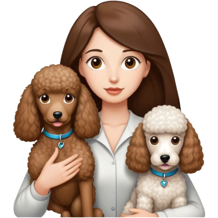 Long straight brown hair brown eyes beautiful women and white standard poodle you're holding emoji