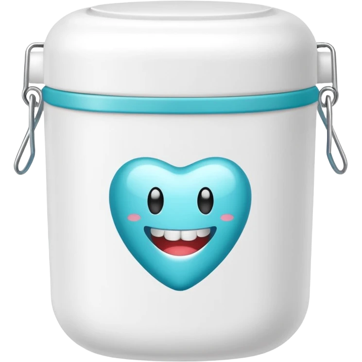 A small round plastic container with the phrase  "dental floss" on it emoji