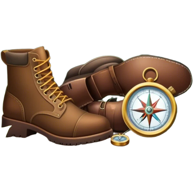 emoji for Hunting Tourism: a rifle, hunting boots, and a compass on a forest background, with a silhouette of wildlife in the distance. The icon should capture the adventure and connection with nature in hunting tourism. Transparent background. emoji
