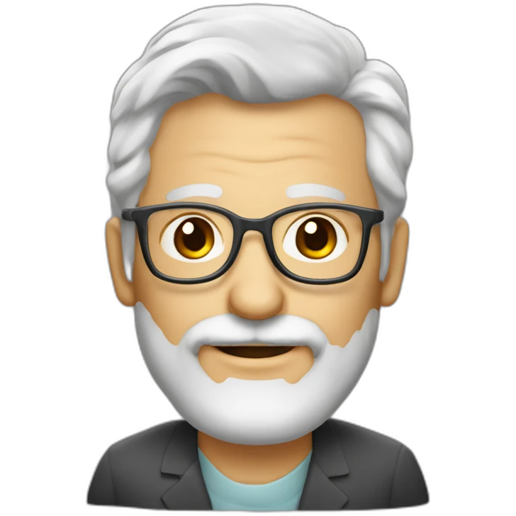 profesor de 50 años con cabello blanco rostro limpio y lentes emoji