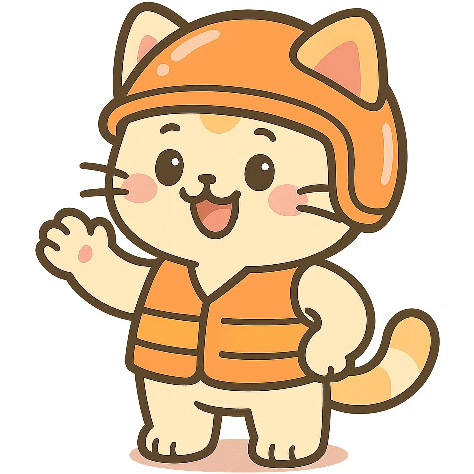 adorable anime cat in orange helmet and vest emoji