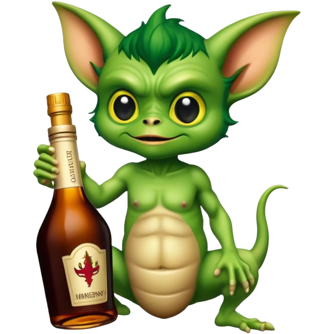 A gremlin holding a Hennessy bottle emoji