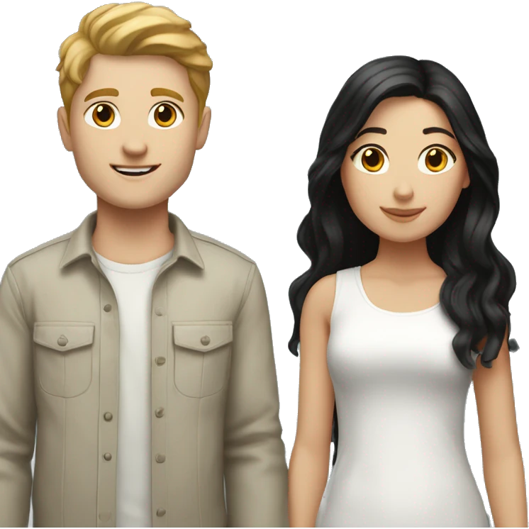 White boy with short light brown hair couple white girl with long black hair emoji