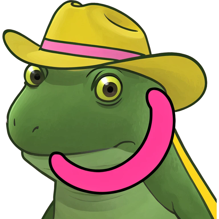 Lizard in a yellow cowboy hat with a pink ring on it and wearing a pink cowboy hat with a yellow ring emoji
