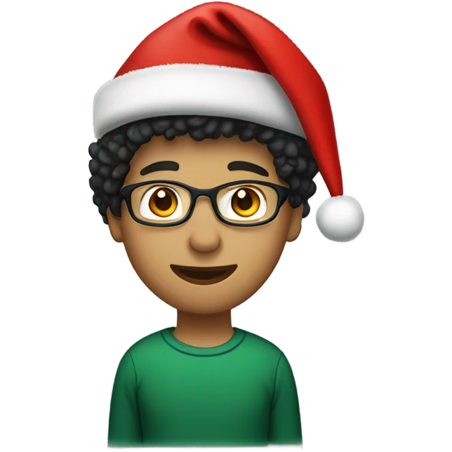 Unisex person ’light skin’ ’short curly dark green hair’ in a ’red Santa hat’ and black teacher  emoji