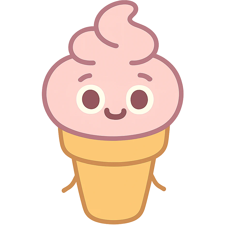a happy ice cream cone with a face emoji