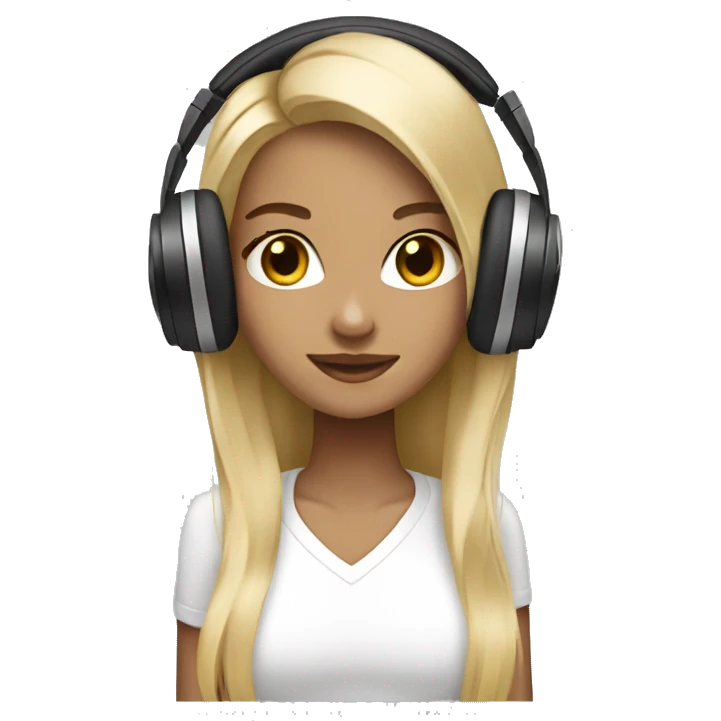 blonde dj girl straight hair with beige headphones emoji