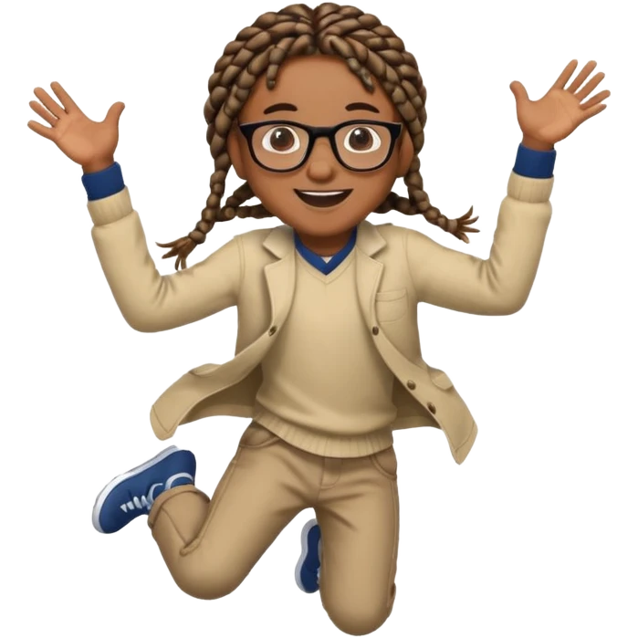 black boy with glasses and box braids jumping emoji
